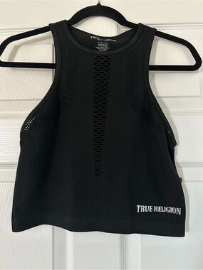 NWT- True Religion Black Ribbed Crochet-Detail Tank